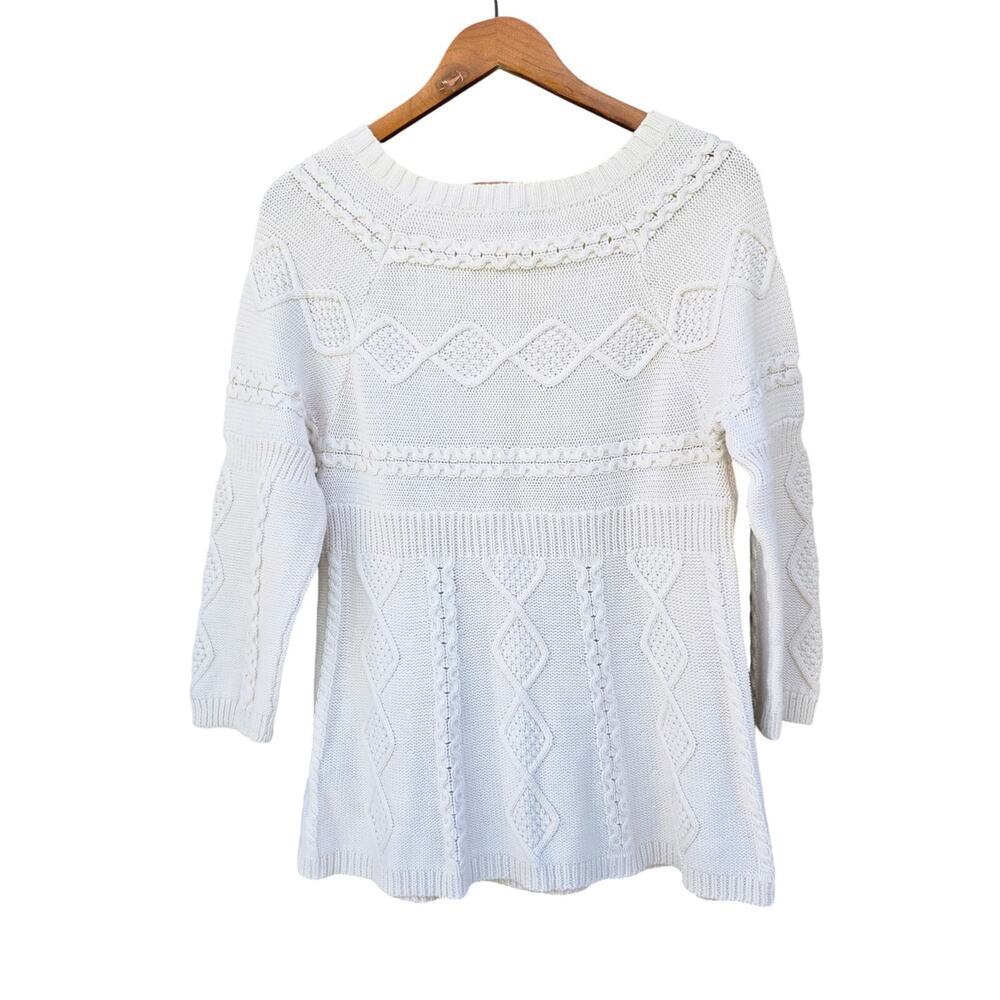 Calvin Klein Cotton Knit Tunic BOHO Sweater White Size L